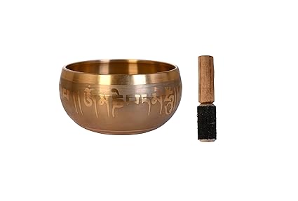Singing Bowl Inside Buddha Curved With Deep Sound for Meditation Yoga and Healing With Wooden Stick (Gold)