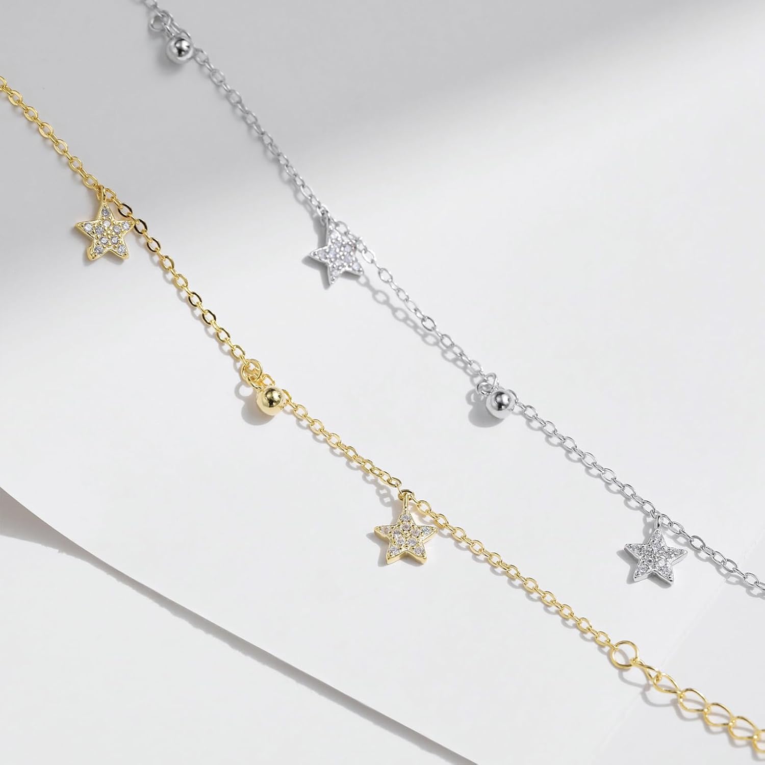 S925 Sterling Silver Star Charm Bracelet for Women – Chic Beaded Bracelet Chain with Dainty CZ Stone,Star Pendant Bracelet - Image 4