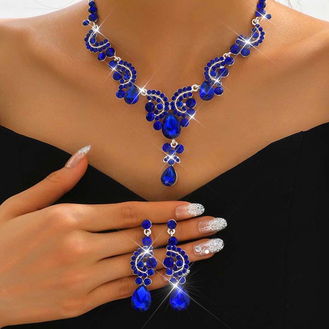 Unicra Bride Wedding Jewelry Sets Crystal Bridal Necklace Earrings Set Rhinestone Choker Necklace Prom Costume Jewelry for Women and Brides - Image 2