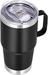 VEGOND 20 oz Tumbler with Handle Lid and Straw, Stainless Steel Insulated Travel Coffee Mug Spill Proof Double Wall Metal Tumbler Cup Keeps Drink Hot and Cold, Black 1 Pack