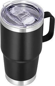VEGOND 20 oz Tumbler with Handle Lid and Straw, Stainless Steel Insulated Travel Coffee Mug Spill Proof Double Wall Metal Tumbler Cup Keeps Drink Hot and Cold, Black 1 Pack