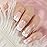 iBeautying Press on Nails - White French Silver Line Semi-Transparent False Nails | UV Gel Finish Medium Short Square Round Shape Reusable Fake Nails - 24 Nail Kit with Jelly Glue Pad