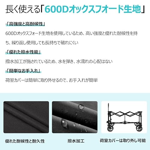 Sekey 後ろ開け 長物対応 大容量185L 耐荷重150kg アウトドアワゴン FW84-JP の商品画像 6
