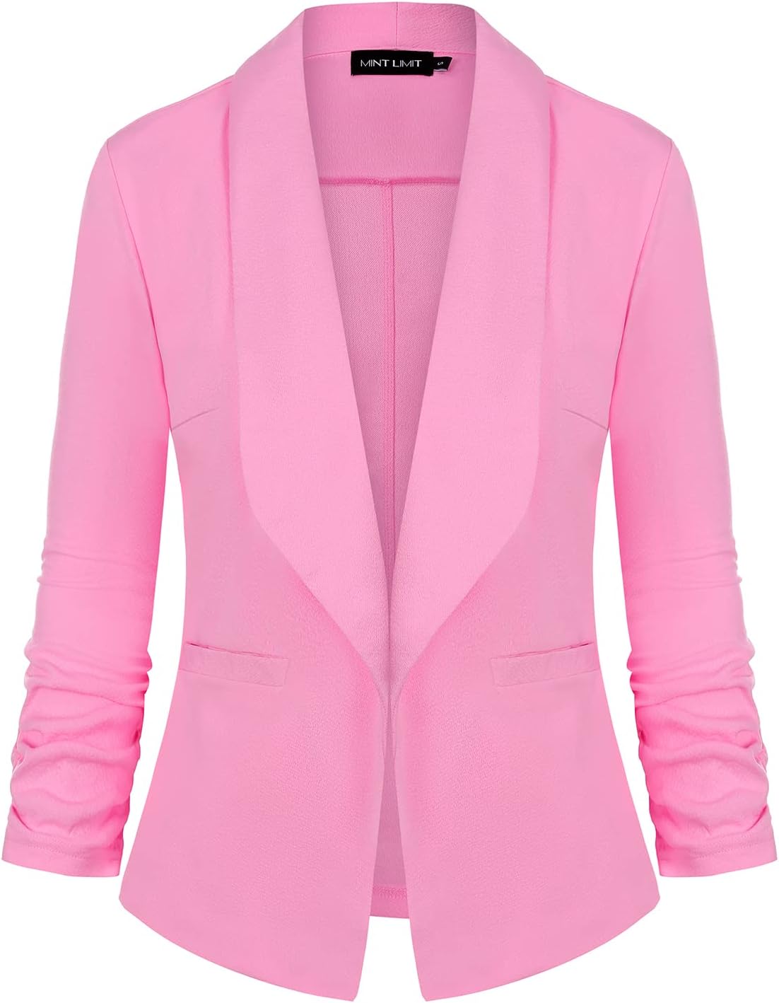 Unifizz Womens Casual Blazer Pockets Open Front Cardigan Work Office Jacket 3/4 Sleeve