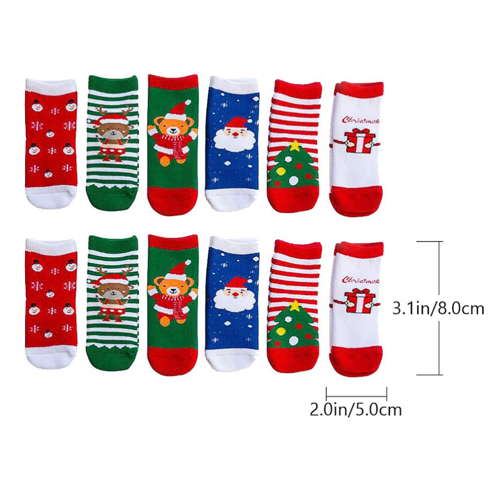 PRETYZOOM - 6 calcetines de Navidad para niños de 1 a 3 años (talla 1)