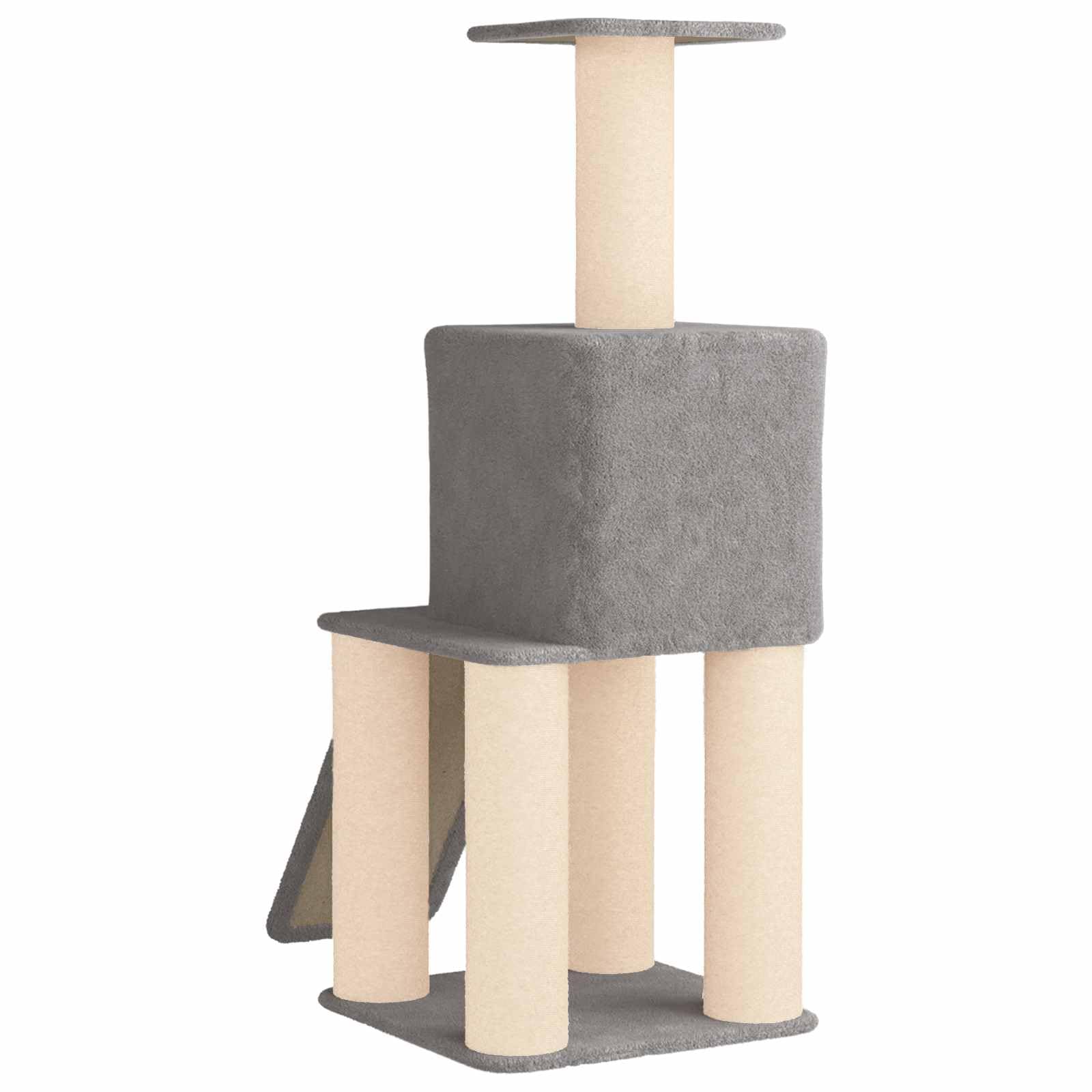 Árbol rascador de 146 cm con sisal y cueva, color gris claro