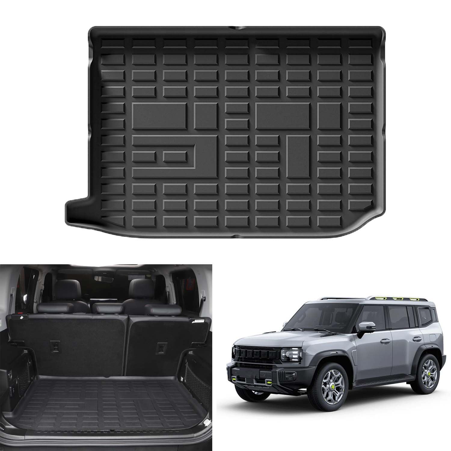 Car Trunk Mat For Jetour T2 2024-2025 TPE Rubber Heavy Duty Car Boot Cargo Liner Mat Rear Trunk Mats Trunk Liners Cargo Mat Boot Liner 3D All Weather Waterproof T2 Accessories (Cargo Mat-A)