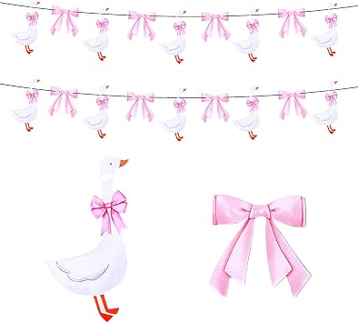 2 Pack One Silly Goose Birthday Decor Girl with Banner and String,Bow Silly Goose Decor Farm Animal Party Supplies for Baby Shower, First Birthday Decorations for Girl Pink