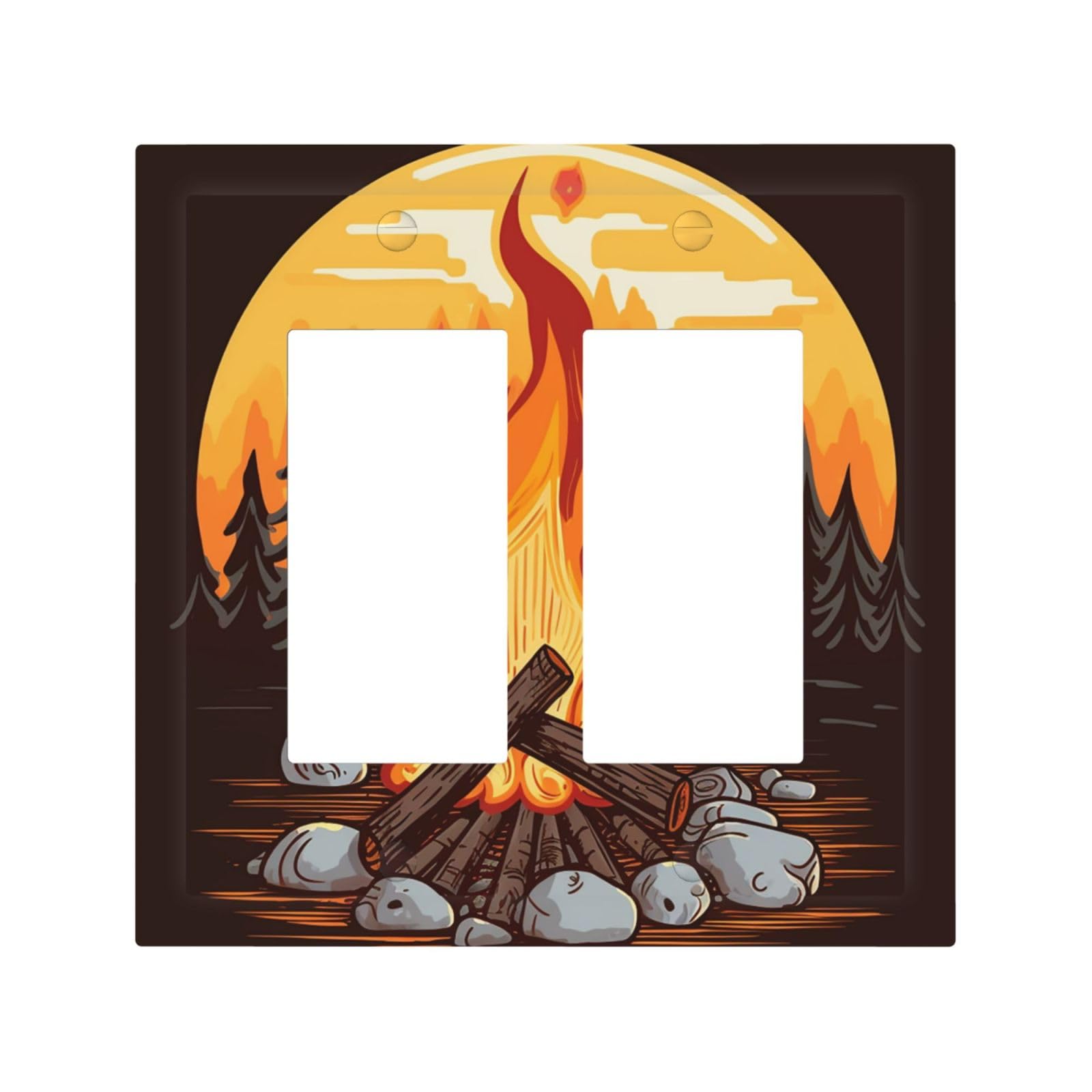 2-Gang Decorator Wall Plate Bonfire Light Switch Cover Double Toggle Receptacle Wall Plate Mid Size 4.9" x 5" Wallplate Unbreakable Polycarbonate Outlet Faceplates Covers