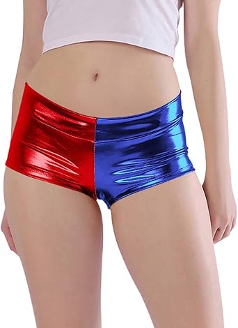Kepblom Womens Shiny Metallic Rave Booty Shorts Hot Pants Dance Bottom