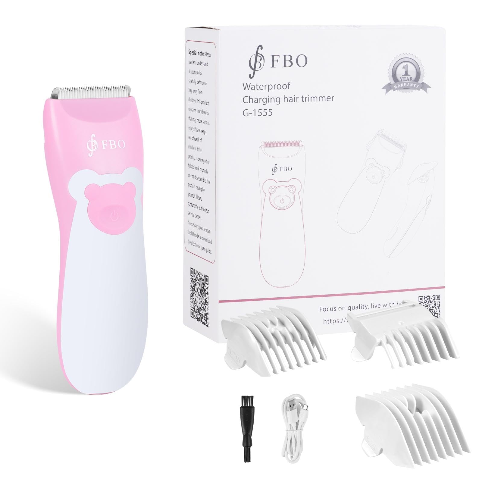 FBO Professional Baby Hair Clipper, Pink Bear
