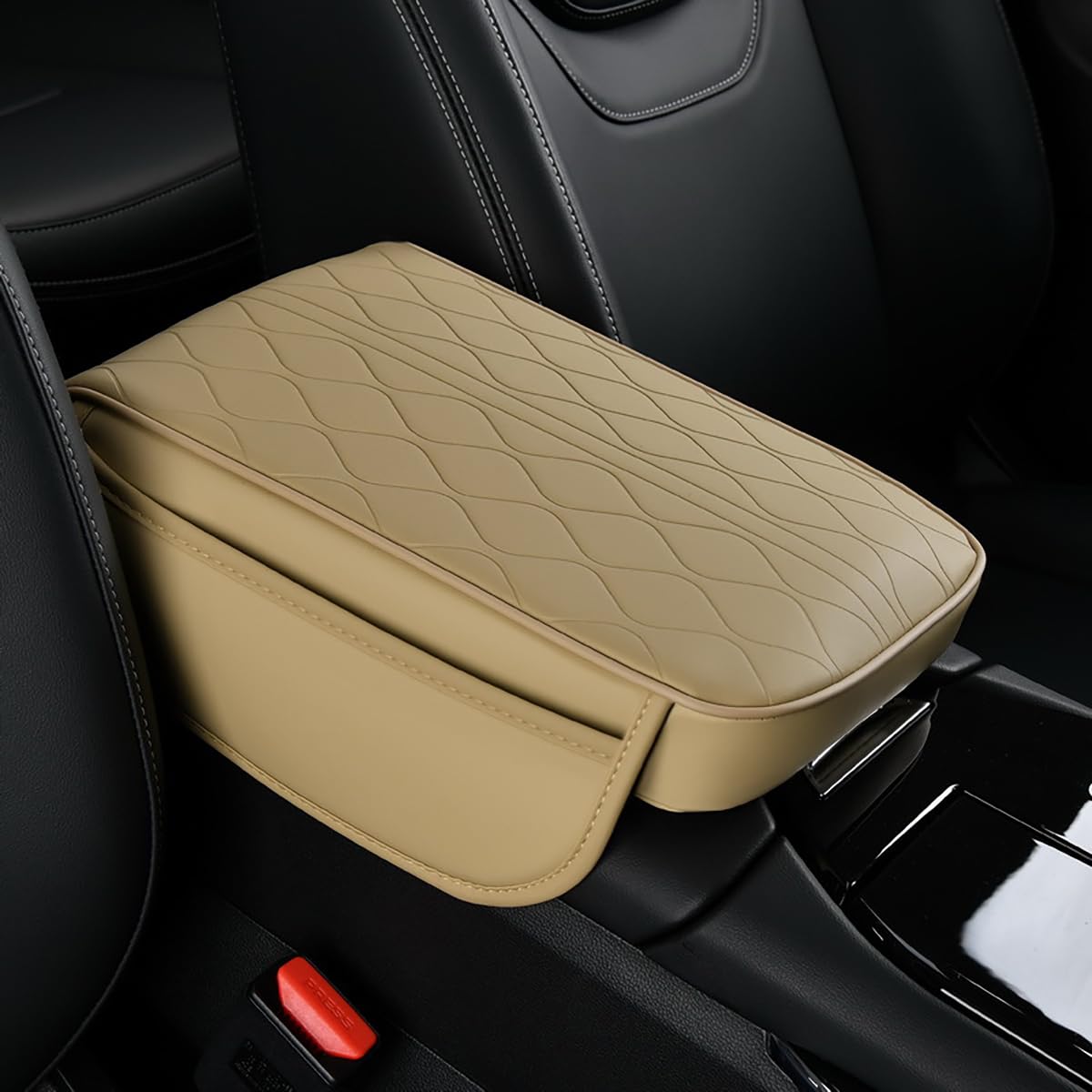 Car Center Console Armrest Cover for Land Rover Range Rove 5seats (L322) (L405), Multifunctional Armrests Cushion Leather Arm Rest Mat Middle Interior Accessories,A/Beige