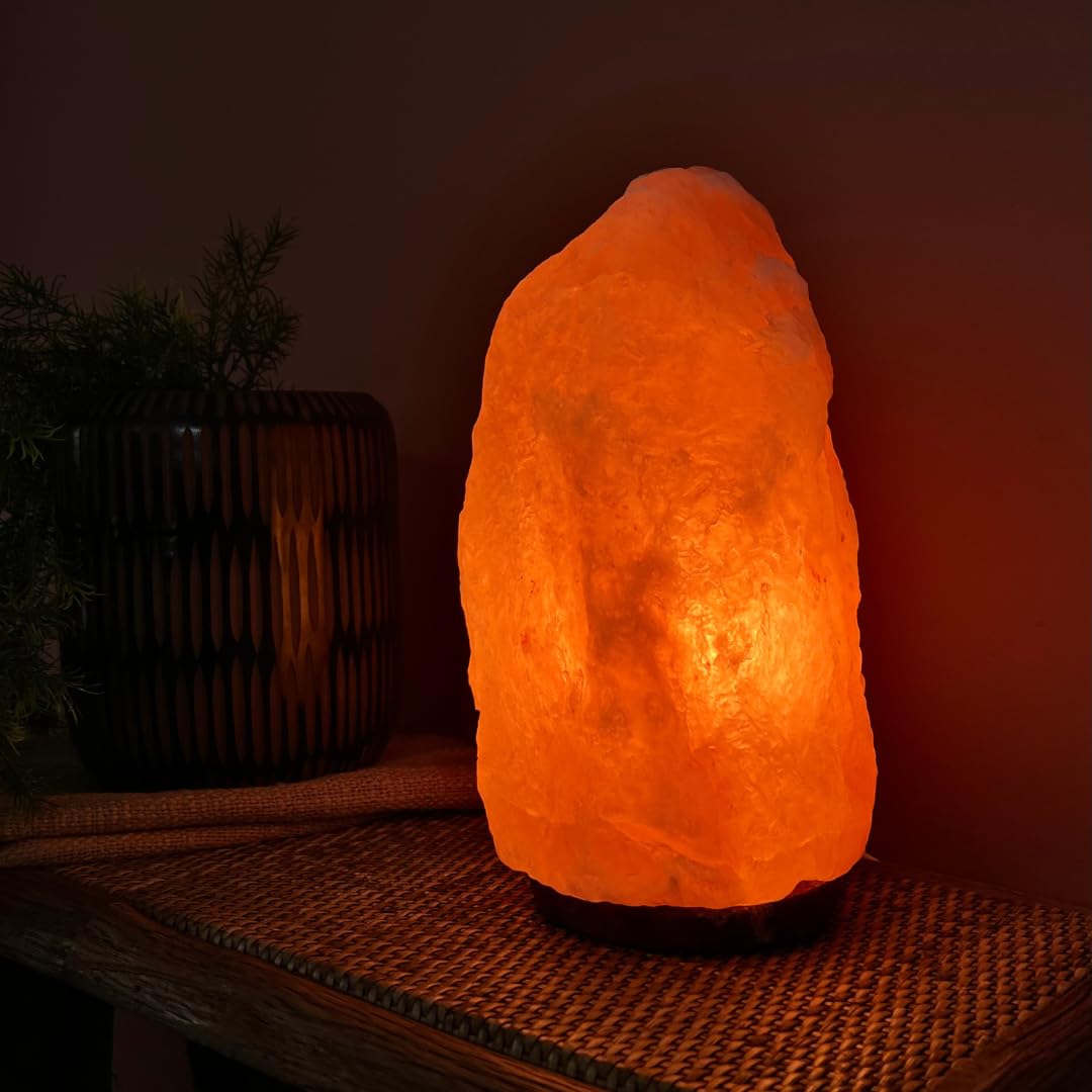 Dimmbare Salzlampe Aura - 100% echtes Himalaya Salz aus Salt Range Pakistan - Salzkristall-Lampe - Salzstein - Tischlamp inkl. 1x 15W Glühbirnen und Geschenkbox (8-10 KG)