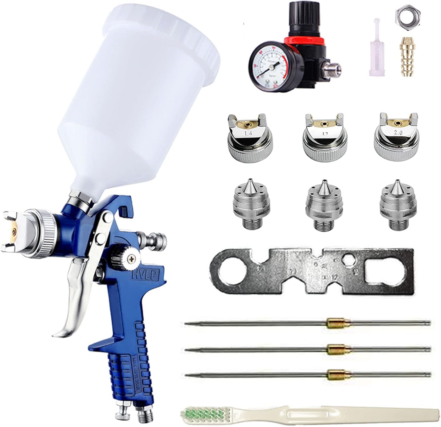 HVLP Paint Spray Gun 3 Nozzles, Gravity Feed H827 1.4/1.7/2.0mm 1/4