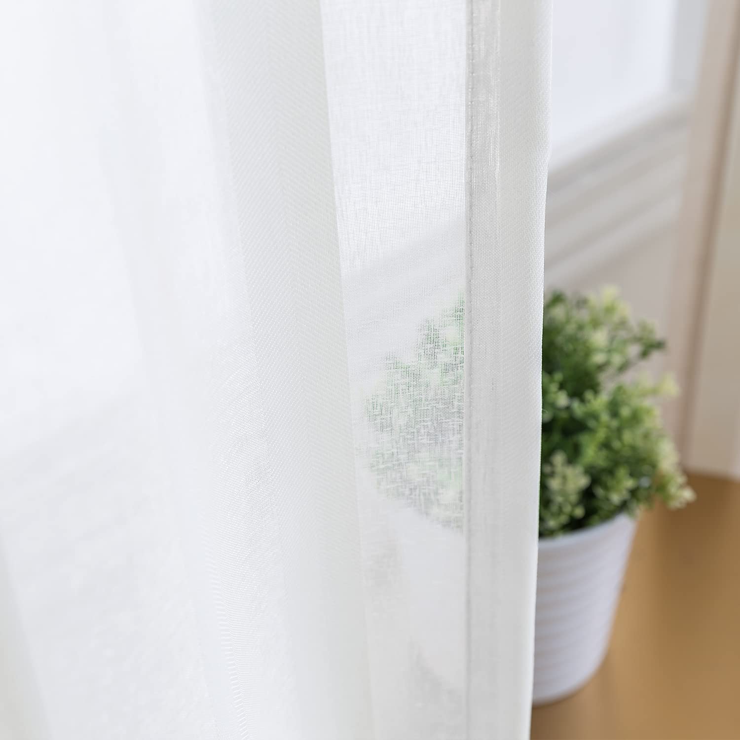 TOPICK Sheer Scheibengardinen Weiß H 60 x B 90 (cm) 2er Set mit Tunnelzug Transparent Bistrogadine Landhaus Streifen Voile Küchenvorhang Gestreift Küchengardinen Paarig für Badezimmer Klein Fenster