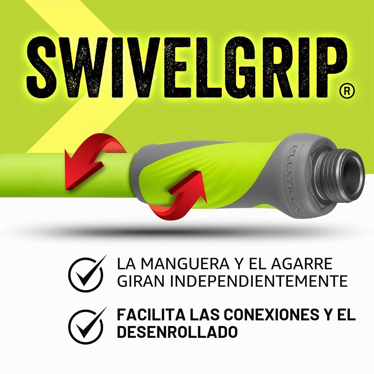 Flexzilla Manguera de jardín con agarre giratorio, 5/8 pulgadas. x 50 pies, resistente, ligera, segura para agua potable, ZillaGreen - HFZG550YWS-E