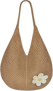PALAY® Tote Bag for Woman Crochet Mesh Beach Shoulder Bags with Flower Brooch Summer Vacation Knitted Bag for Women Shoulder Price In India