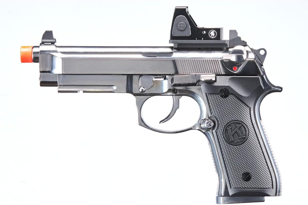 KLI KL-92 Brettaa AI Dual Power CO2/Gas Blowback Metal Airsoft Pistol with Red Dot & Lower Rail- (Silver/Green Gas)