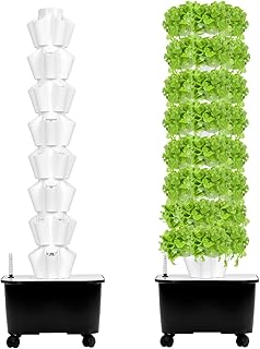 QWORK® Hydroponik Turm Kit 8 Etagen 40 Löcher Pflanzturm Hydroponisches Anzuchtsystem für Kräuter, Obst und Gemüse