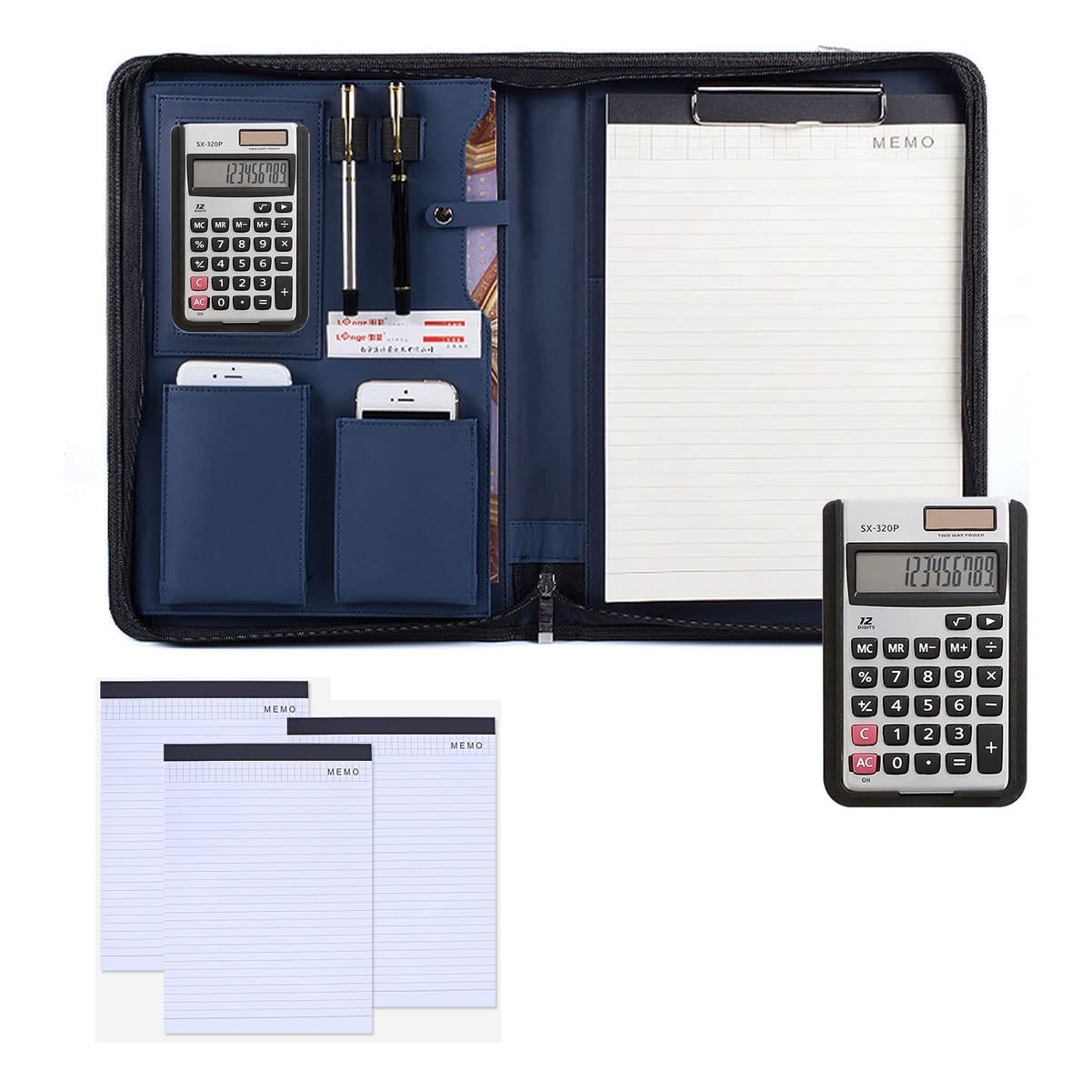 Portfolio en cuir bleu format A4 porte-documents professionnel pour homme