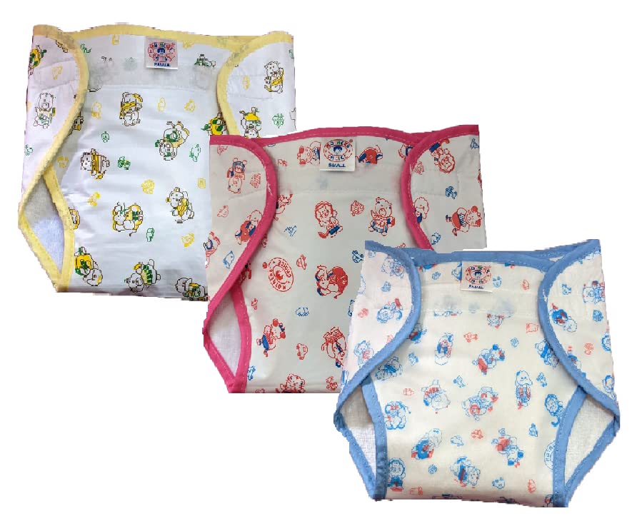 MOTHERS CHOICE Reusable Loop and Hook PVC Nappy/Diaper Training Pants/Langot Waterproof Nappy for New Born Baby Outside Soft Plastic Inside Terry Cotton 6-9 Months (Pack of-3 Large)-image-3