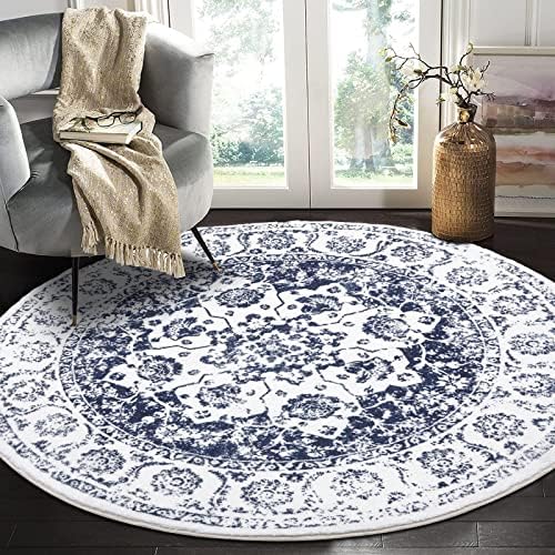 Pauwer Round Rug 4Ft, Boho Circle Rug, Washable Shag Area Rug, Mandala Rug Floor Mat Carpet, Farmhouse Distressed Non Slip Area Rug, Round Rugs for Living Room, Kitchen, Bedroom, Bathroom, Navy Blue
