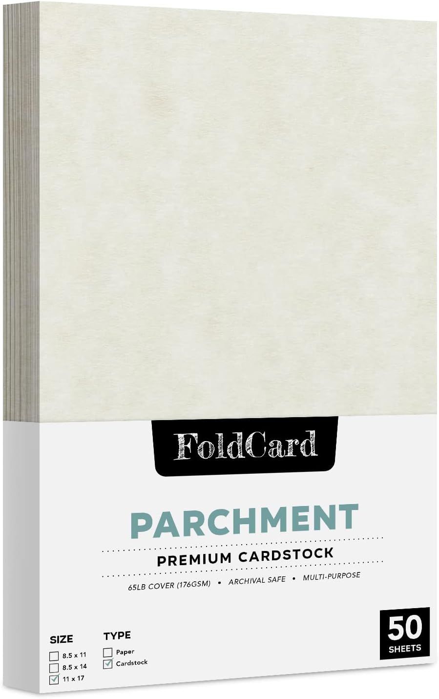 Natural (French Paper) Imitation Stationery Parchment Cardstock – Great for Certificates, Menus and Wedding Invitations | Medium Weight 65lb Cover (176gsm) | 11" x 17" | 50 Sheets per Pack
