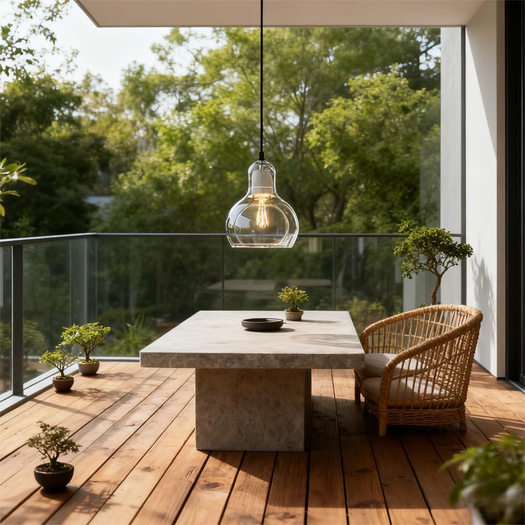 Glass Pendant Light with E26 Base, Adjustable Height, Modern Industrial Hanging Light for Dining Room, Kitchen, Living Room, Bedroom, Café, Amber, Clear, Smoke Gray 3 Color Options (Clear)