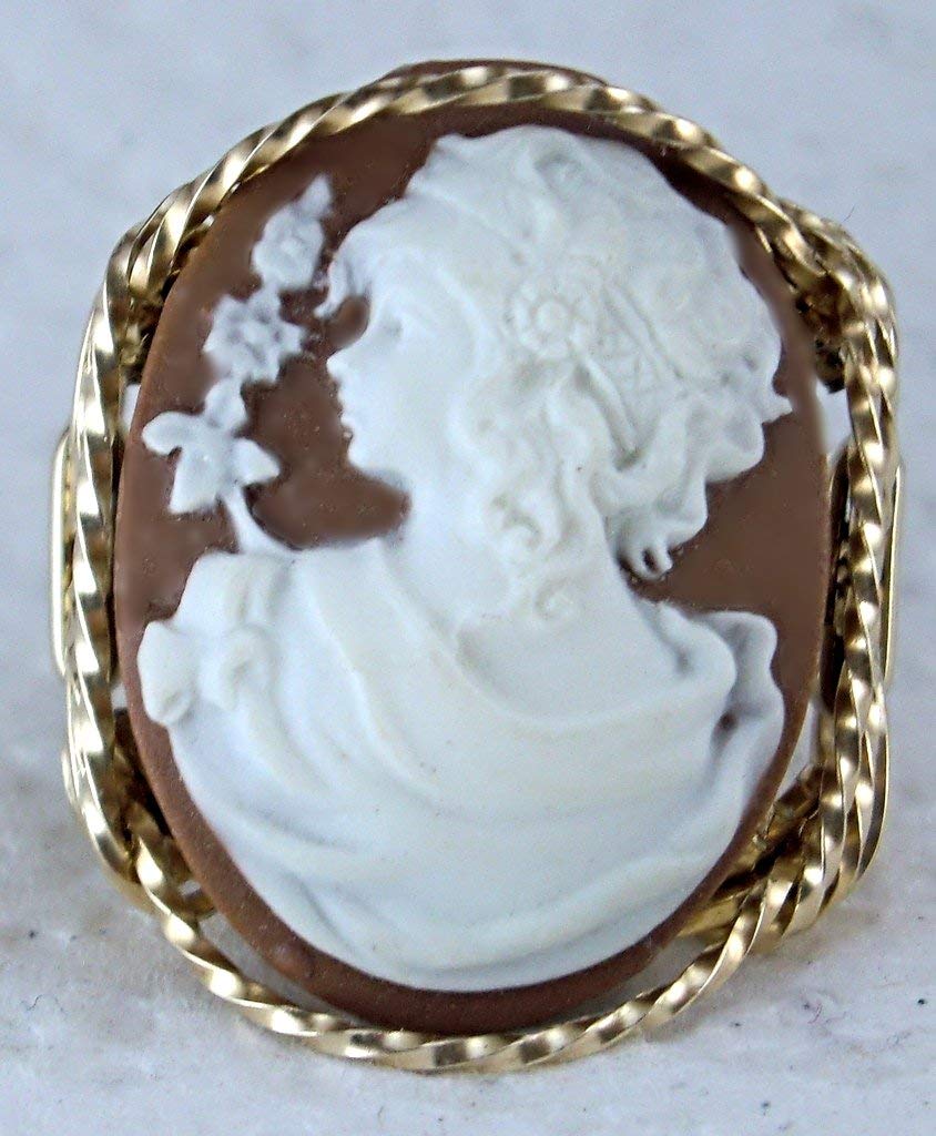 Grecian Goddess Large Brown Cameo .925 Sterling Silver Ring or 14k Gold gf Art Jewelry HGJ