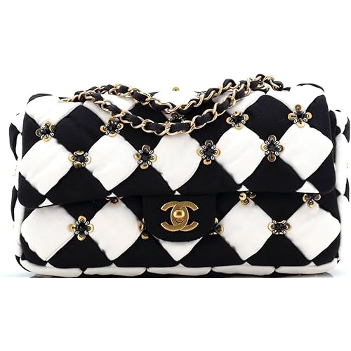 Chanel, Pre-Loved Metiers d'Art Checkerboard Single Flap Bag Embellished Satin Medium, White