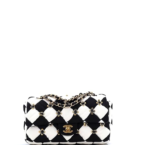 Pre-Loved Metiers d'Art Checkerboard Single Flap Bag Embellished Satin Medium,