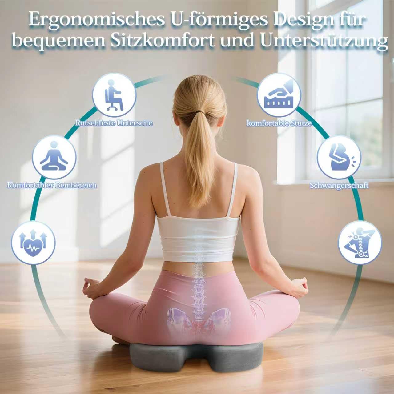Cojín ortopédico de espuma viscoelástica – Cojín ergonómico para silla de oficina y coche para aliviar la presión y comodidad durante largos períodos de sentado, antideslizante y lavable