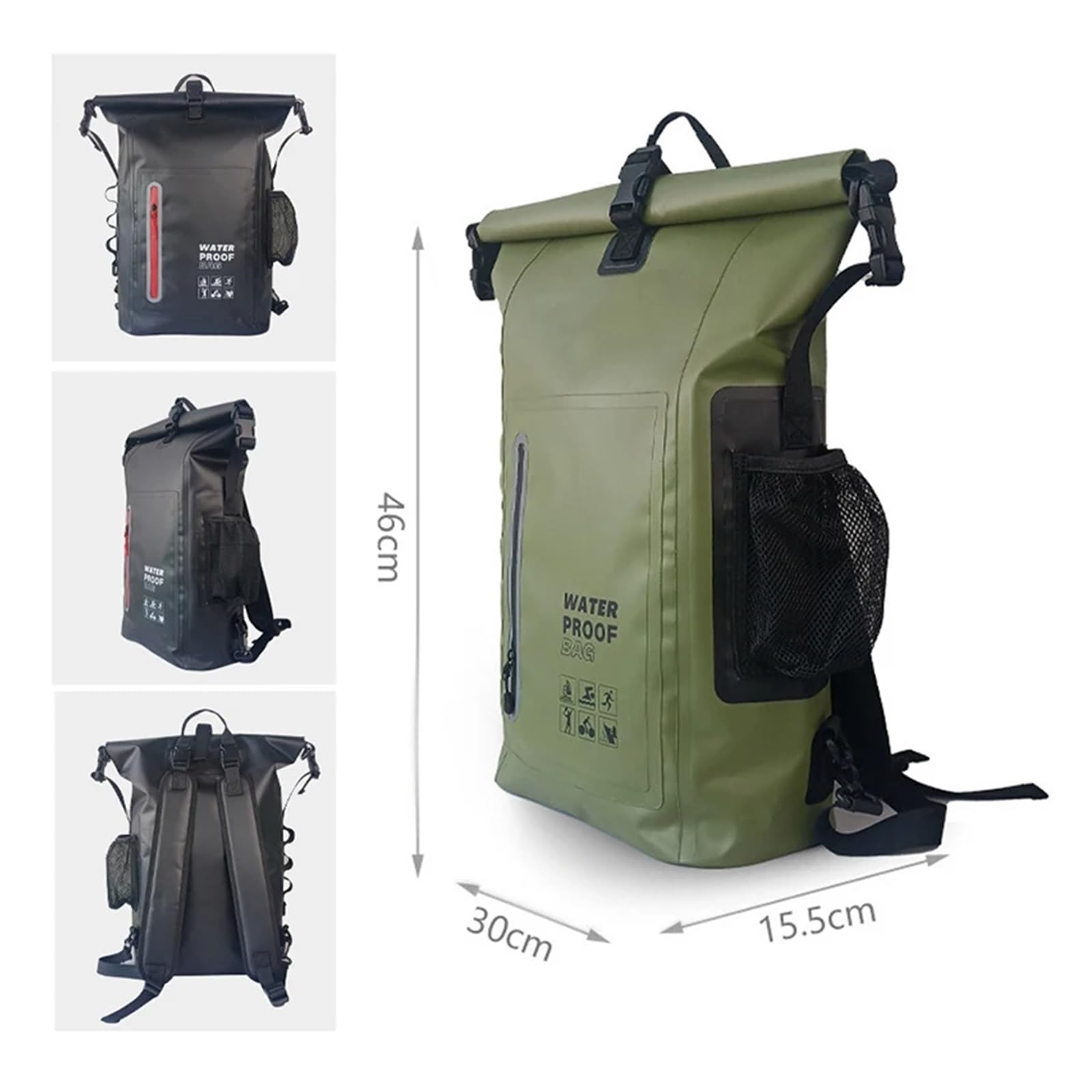 Sac étanche pour kayak - Sac à dos de natation - Grand sac à dos de randonnée en rivière - Épaule - Plage - Plongée - Rafting sec - Canoë - Sac de camping en PVC