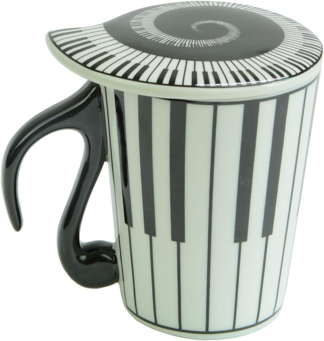 CrazySell Music Mug Ceramic Coffee Milk Cup with Music Notes Lid for Piano Song Ceramic Piano Keyboard