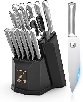imarku Knife Set, 16 Pcs Kitchen Knife Set with Block, Ultra Sharp Stainless Steel Chef Knife Set, Dishwasher Safe Knife Block Set with One-piece Ergonomic Handle, Black