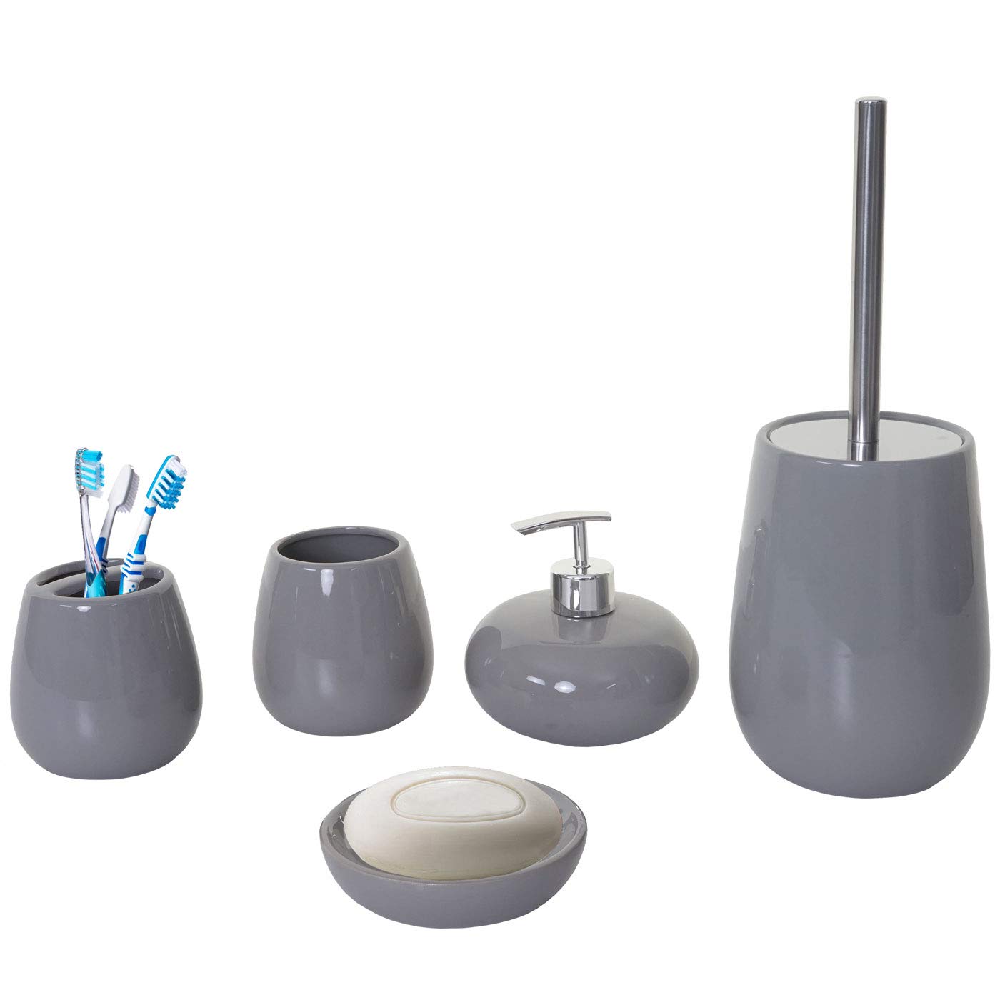 HWC-C72AM - Juego de accesorios de baño (5 piezas, cerámica), color gris