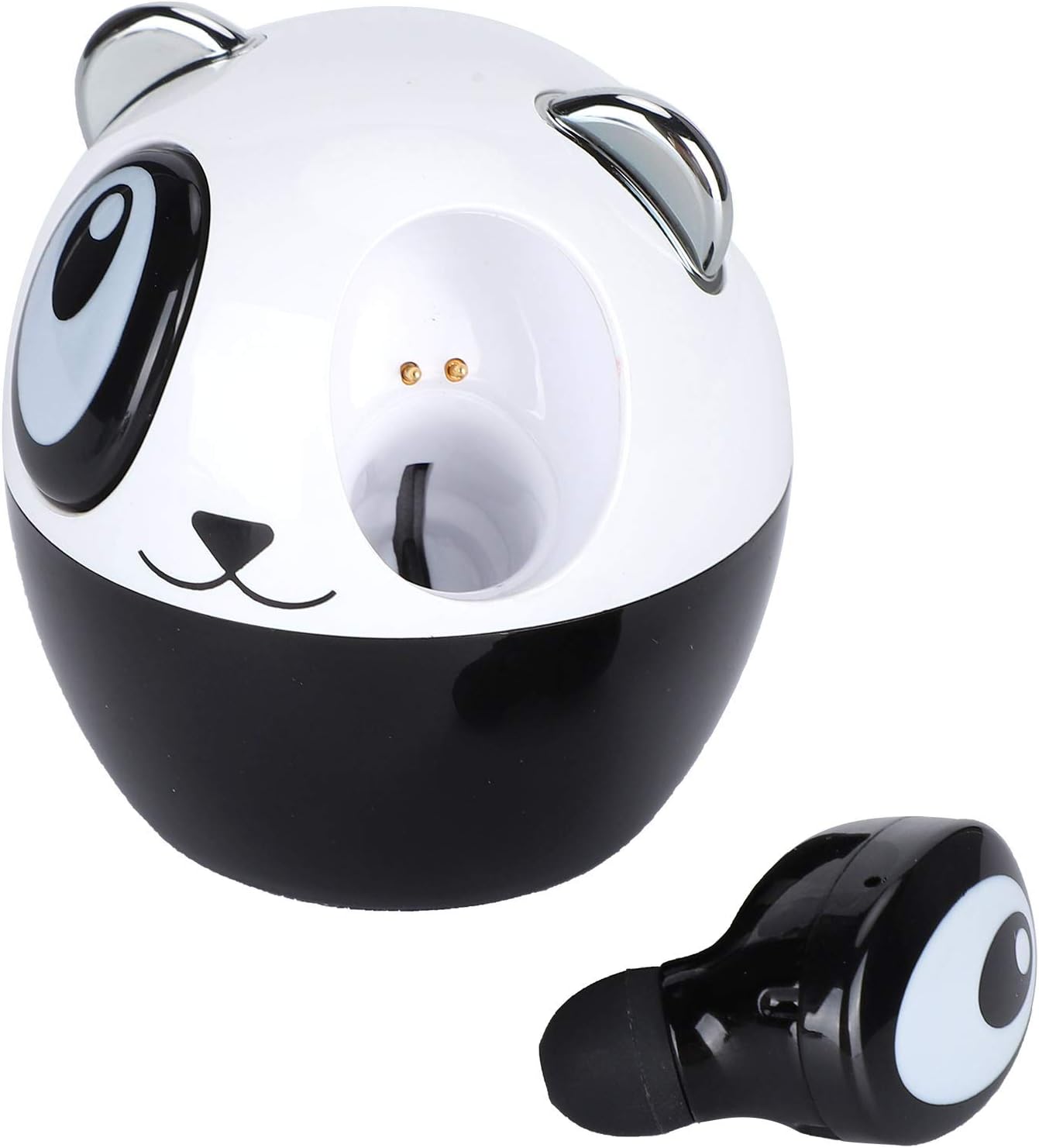 Zunate charging case with one earbud inserted, demonstrating the charging process.