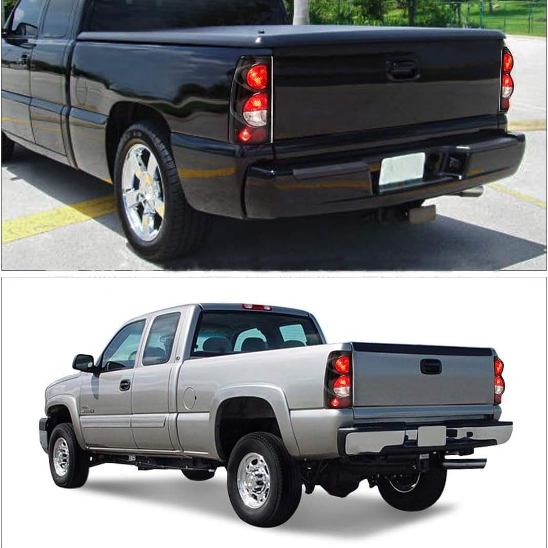 MOCW Tail Light Compatible With 1999-2006 Chevy Silverado 1500 2500 3500 2007 Classic,1999-2002 GMC Sierra 1500 2500 3500 Taillight Housing Replacement Left Driver & Right Passenger Side, Black/Smoke