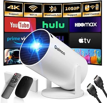 [Built-in App & Smart Projector] Mini Projector 2026 Upgraded Support 4K 1080P FHD Portable Projector WiFi 6 BT5.2 180 Keystone Compatibile with HDMI/TV Stick/Memory Stick/Laptop, White