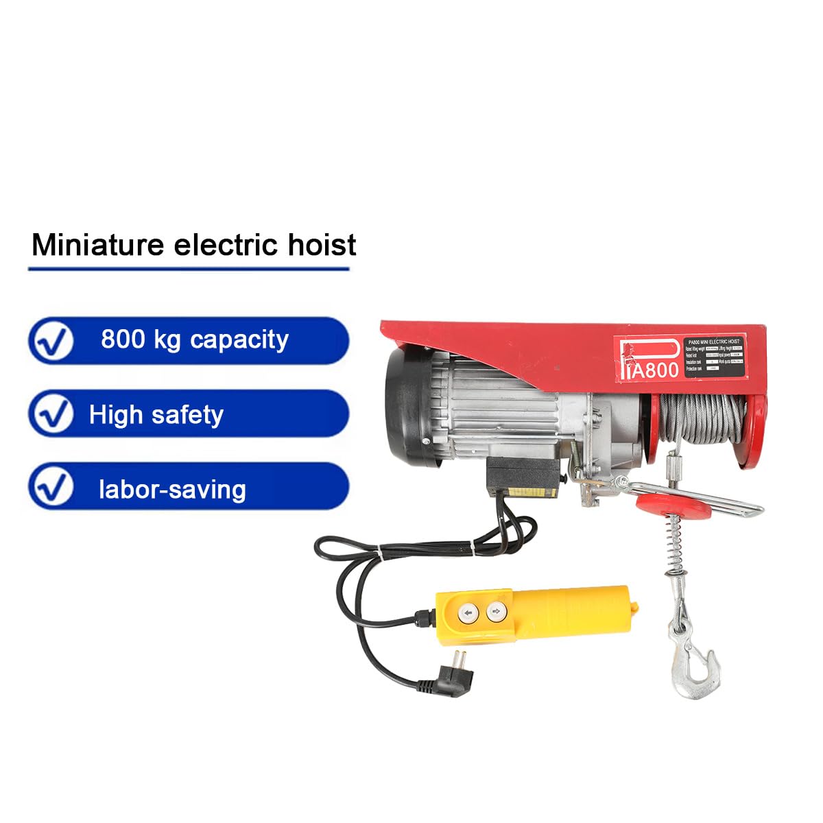 1300W Elektrische Seilwinde, 400kg bis 800kg 6m/12m Hubhöhe, 220V | mit Fernbedienung, Seilzug Motorwinde, 4m/min, Seilhebezug Kettenzug Motorwinde Flaschenzug