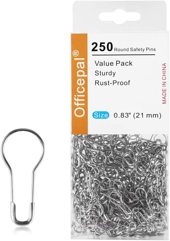 Officepal Bulk Safety Pins for Clothing, Quilting, Crafting – Small 0.83” Stainless Steel Pear Shaped Gourd Pins in Box, 250ct Sewing Supplies（Silver）