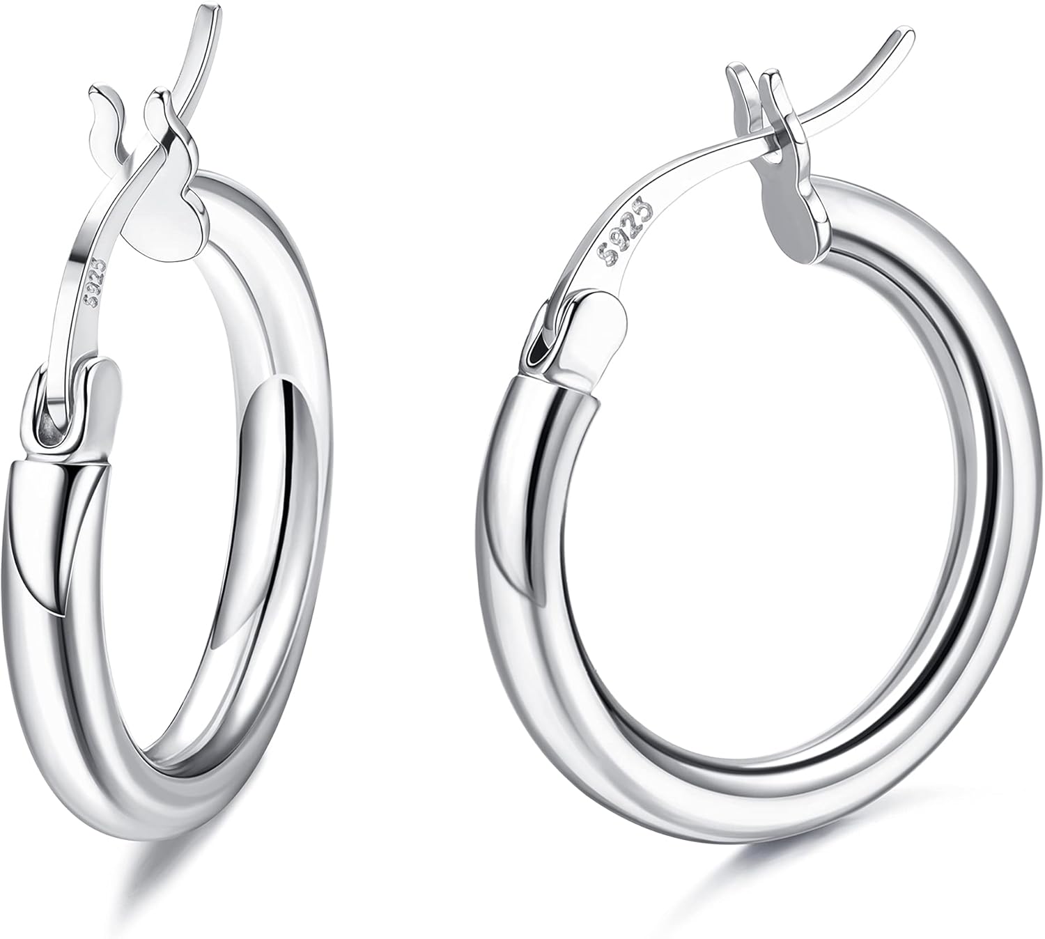 Milacolato 925 Sterling Silver Hoop Earrings for Women 18K White Gold Plated 2.5mm Chunky Huggie Hoop Earrings Hypoallergenic Lightweight Round-Tube Circle Small Big Hoop Earrings 13/15/20/25/30/40/50/60mm