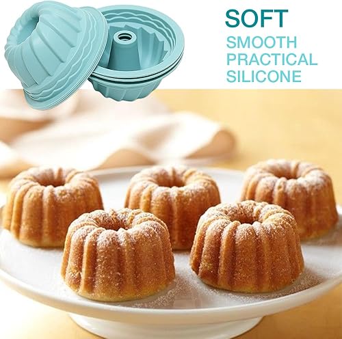 Miniatura 6 de Alimat PluS Paquete de 6 moldes de silicona pequeños para gelatina de 5 pulgadas, moldes redondos de gelatina acanalada, moldes de mini tubo, moldes