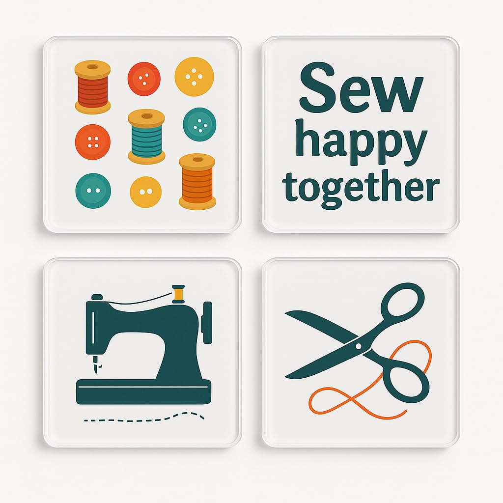 The Plum Penguin Threaded Bliss Acrylic Coaster Gift Set Of 4 - Sewing Design For Craft Enthusiasts Home Decor