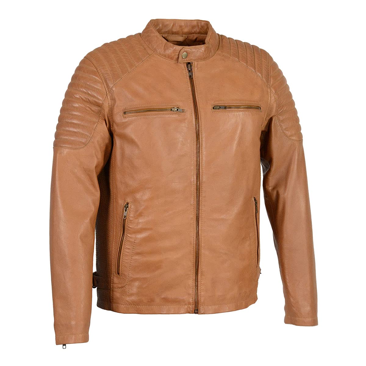 Milwaukee Leather SFM1840 Men's 'Quilted' Saddle Leather Fashion Jacket with Snap Button Collar - 5X-Large