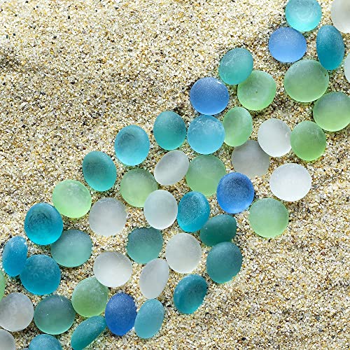 Happyfiller FROSTED MIXED-2LB 2 Pound Frosted Sea Glass Gems Matted Flat Marbles Pebble Stones For Vase Fillers Beads,Table Scatter,Fountain,Aquarium Fish Tank,Crafts,Christmas Decor,Mix Blue Green Aqua Teal thumb #6