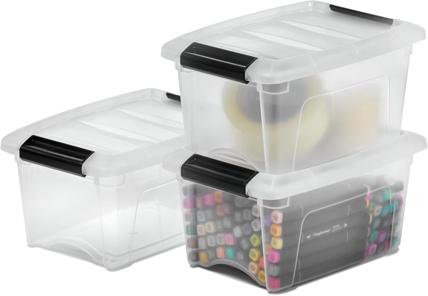 Iris Ohyama Storage Boxes with Lids, 5L, Set of 3, Clear, Secure ...