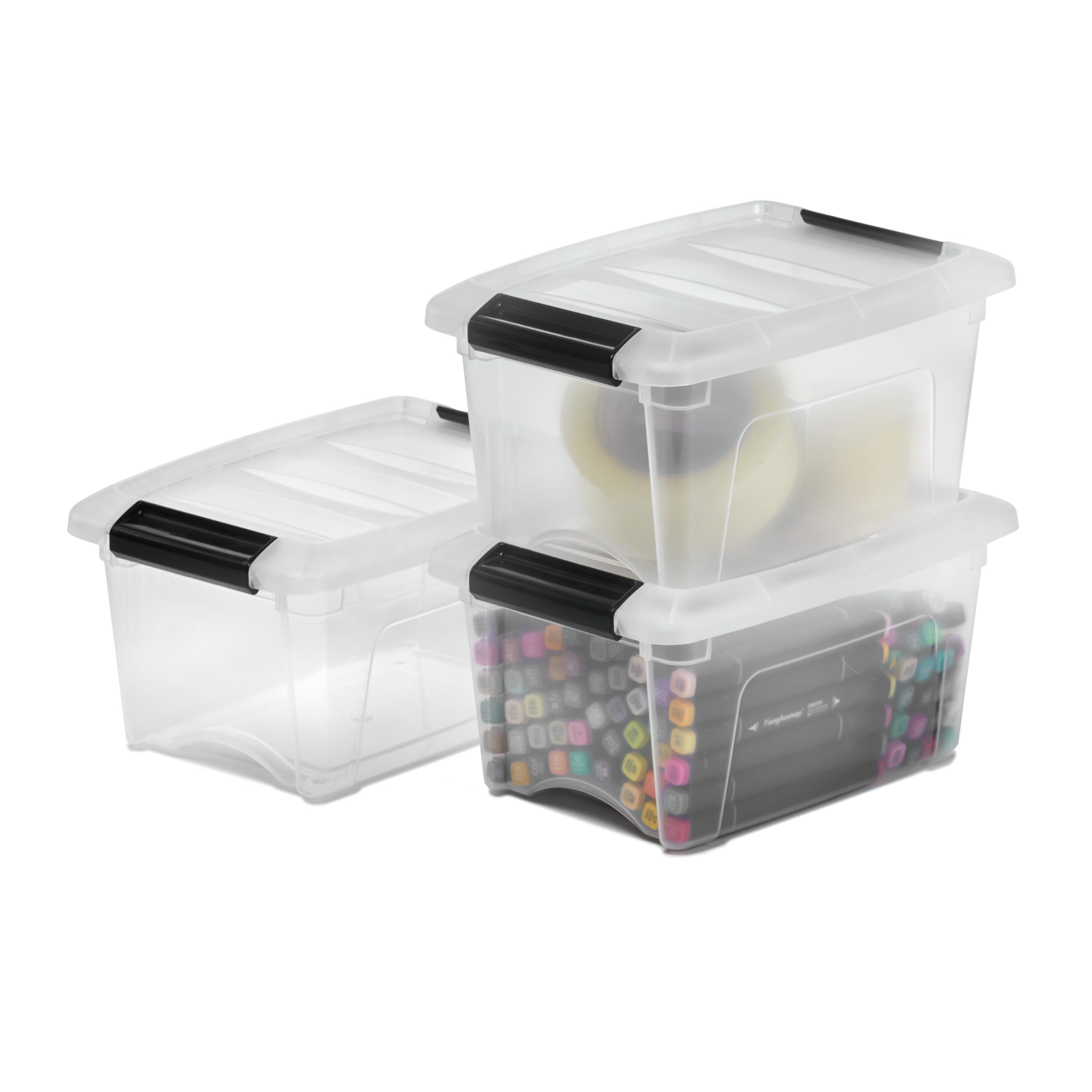 Iris Ohyama, Kunststof opbergboxen met deksel en sluitclips, 15L, Set van 6, Geïntegreerde Handvatten, Stapelbaar, BPA vrij, Slaapkamer, Kantoor, Woonkamer, DDNTB-15, Helder