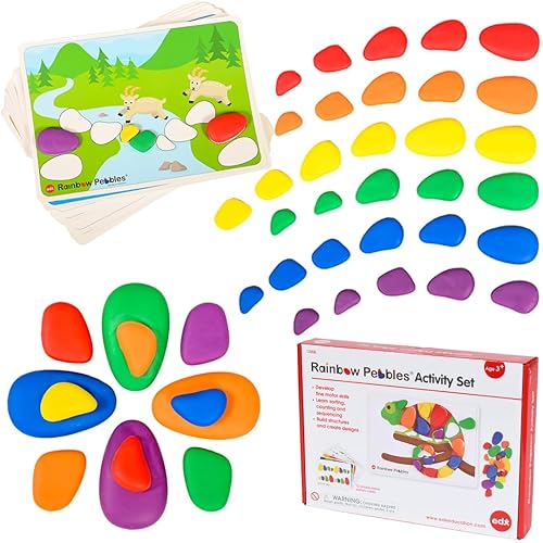 Miniatura 1 de Rainbow Pebbles - Juego de actividades - 48 guijarros + 24 actividades - Las piedras originales de clasificación y apilamiento - Manipulativos