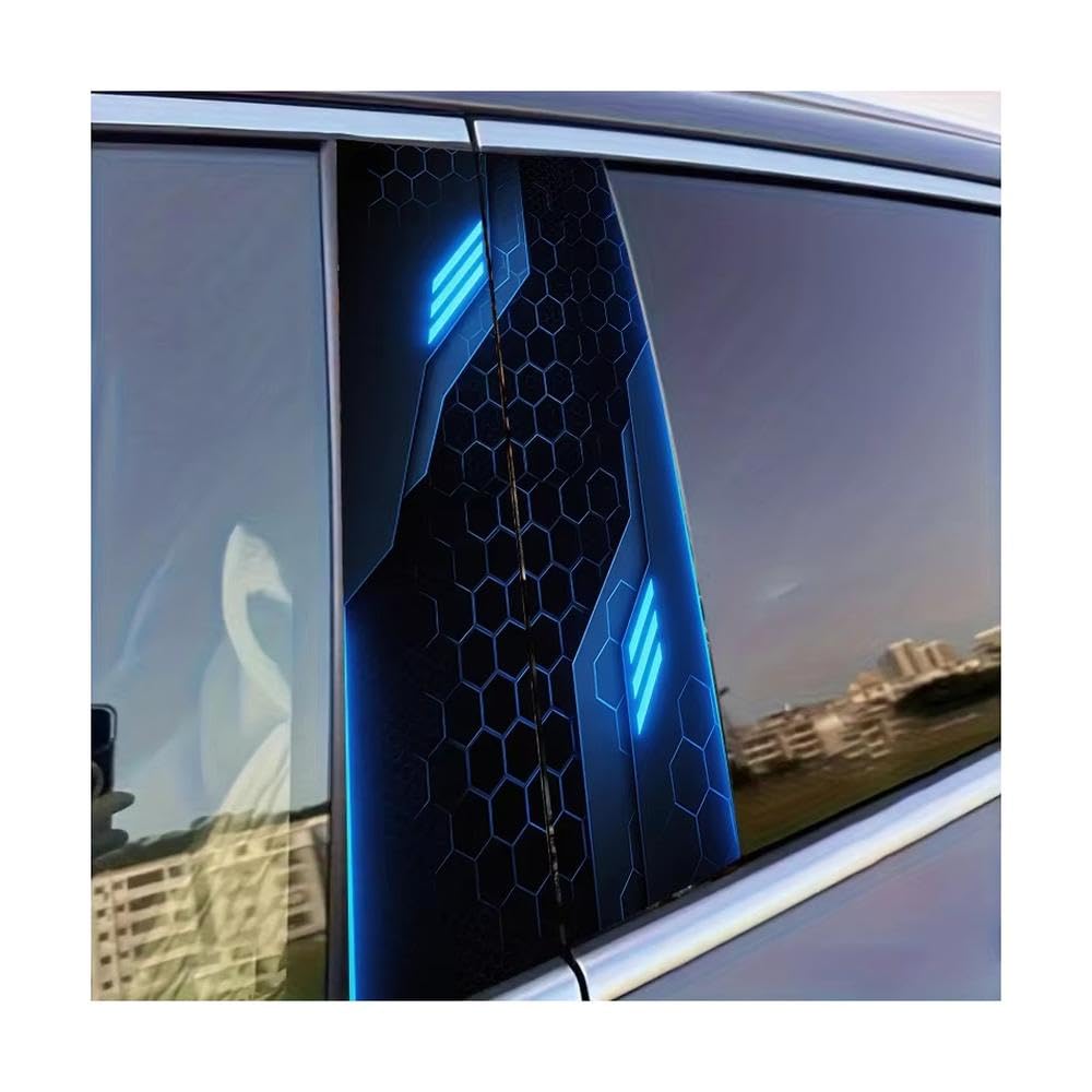 Body Parts 2 PCS Car Door Pillar Decoration Sticker Tech Honeycomb Glossy Material Protective Film